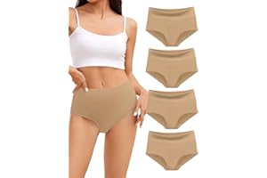 VOENXE Damska bawełniana bielizna z wysokim stanem, majtki damskie, wygodne, rozciągliwe, pełne pokrycie, oddychające majtki, 4 sztuki