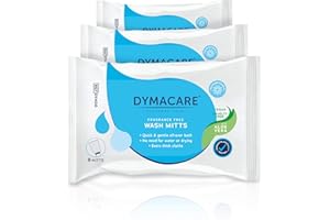 DYMACARE Fragrance-Free Wash Mitts | Rinse Free Microwaveable Adult Bed Bath Wet Wash Gloves | with Aloe Vera | Latex, Lanolin and Alcohol Free (3 Packs (24 Mitts in Total))