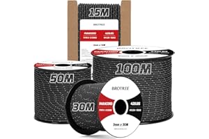 Brotree Paracorde 3mm 15M 100% Nylon Corde Paracorde 425 3 Brins Corde Parachute Type II pour Extérieur, Artisanat - 192kg Charge de Rupture (Réfléchissant Noir)