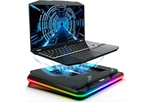 KLIM Turbofrost Refroidisseur PC Portable 4 Turbo Ventilateurs - 4x4000 RPM, 2 Modes d'alimentation USB-C/DC, RGB Dynamique, 4 Ports USB, Mousse Isolante - Support Ventilé PC Portable 14-17in - Noir