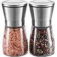 WINSHEA Salt and Pepper Grinder Set – Premium Stainless Steel Salt & Pepper Mill with Glass Body and Adjustable Coarseness, Brushed Stainless Steel Salt and Pepper Shakers