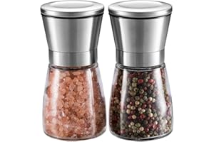 WINSHEA Sale e Pepe Grinder Set – Sale e Pepe Mills Premium con corpo in vetro e grossolanità regolabile, sale e pepe in acciaio inossidabile spazzolato, 5" x 2,5"