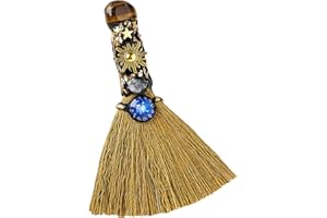 BIBYKIVN Escoba de Altar de Bruja de Cristal - Escoba Mágica Artesanal con Amatistas Naturales para Sanación, Grabada con Símbolos Zodiacales, Ideal para Meditación, Sanación y Yoga (Leo/23 jul–22 ago)