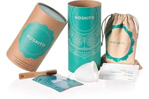 ‎LUMUNU Deluxe Menstruationstasse Moskito aus medizinischem Silikon, Menstruationskappe inkl. Natur Reinigungsbürste, Beutel & Geschenkbox (Größe B), von Venize