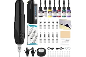 SOLONG TATTOO Kit de Tatuaje Profesional Solong Juego completo con 10 cartuchos de tatuaje, 7 tintas de tatuaje, batería de 1500 mAh, ideal para principiantes y tatuadores profesionales SL-TKEM156AEU-1