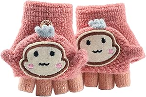 Fannyfuny Strickhandschuhe Kinder Handschuhe Junge Mädchen Halbfinger Fäustlinge Flip-Top Winterhandschuhe mit Plüschfutter Herbst Winter Fingerhandschuhe Kinderhandschuhe Weiche Warme für 1-3 Jahre
