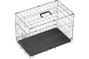 JAOSY Dog Cage Dog Crates 2 Door Sturdy Home Pet Wire Cage Folding Metal Dog Crate with Plastic Tray Black Pink Blue Pet Cat Puppy Training Crate XS S M L Sizes Animal Playpen Transport Carrier (Black)