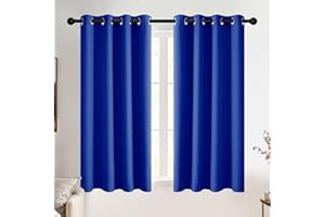 PONY DANCE Royal Blue Thermal Insulated Blackout Curtains for Boys, Short Eyelet Privacy Curtains & Drapes for Living Room/Kitchen/Kid's Bedroom Window Treatment, W46 X L54 inch, 2 Panels