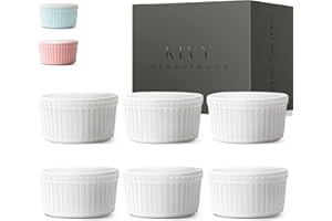 KIVY Set da 6 Ciotole per Creme Brulè [180ml] - Ciotole in Ceramica per Cottura al Forno – Pirottini Muffin - Stampi per Soufflé – Stampi Muffin – Pirottini Cupcake