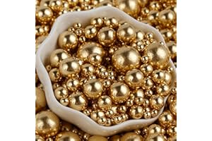 PHILAEEC Gold Perle Zuckerstreusel Essbare Süßigkeiten Perlen 120g, Mischgröße, Backkuchen Dekorationen, Eis Toppings und Cookie Dekoration, Hochzeit Geburtstagsparty Halloween Chirstmas Zubehör