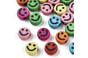BEADSVISION Smiley Perlen Happy lachendes Gesicht Mix 7mm Perlenset zum auffädeln (200 Happy Perlen bunt schwarz #17)