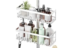 HouseUp Duschablage Ohne Bohren - 2 Stück Duschstangen-aufbewahrungsregal Edelstahl für 18 mm-25 mm Duschstange, Shampoo Halterung für Dusche, Badezimmer Organizer Duschregal (Silber)