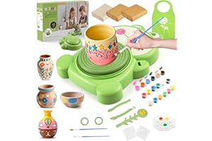 MYDOVA Töpferset für Kinder, Mini Töpferscheibe Elektrisch mit 3 Packungen Ton, Farbe, Zeichenwerkzeuge, Schnitzwerkzeuge, Töpferei Malerei Kit Spielzeug Alter 6-12, DIY Bastelset Geschenke für Anfänger