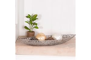 GILDE Schale Deko XL Chico - Metall Dekoschale Wohnzimmerdeko - Tischdeko Frühling Deko silber Schlüsselschale Schlüsselablage - Länge 59 cm