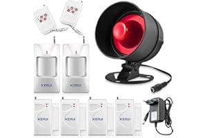 KERUI Allarme Casa Senza Fili, Ring Alarm Ultra Forte con 4 Allarme Porta 2 Telecomando 2 Sensore Movimento 1 Corno da Sirena, Antifurto Casa per Garage, Magazzino, Finestre, Camper, Shed