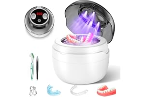 OREALLA Limpiador Ultrasónico, 50000Hz Ultrasonidos Limpieza 250ML con 4 Lámparas UV Automáticas, Portátil para Ultrasonidos Limpieza Dental de Dentaduras, Retenedores, Alineadores y Joyas