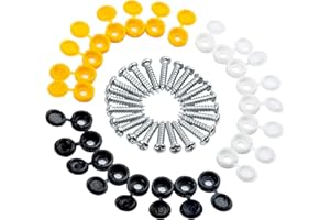 GOTRUST 48PCS Caps and Screws Car License Plate Fixing Fitting Kit Car Number Plate Fixing Fitting Kit (White Yellow & Black Caps)