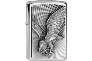 Zippo - Briquet tempête, emblème d’aigle, chrome brossé, rechargeable, réutilisable, coupe-vent, boîte cadeau, fabriqué aux États-Unis