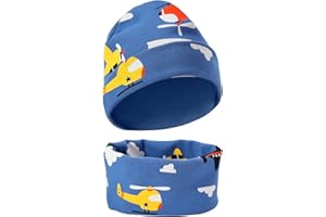 Bixufcai Kinder Mütze & Loop Schal Set - Mädchen Junge 95% Baumwolle weiches & pflegeleichtes Stretch-Material für 1-8 Jahre, Kleinkinder Beanie Mütze Schlauchschal Set