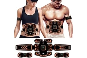WUGEIN Elektrostimulator-Gürtel für Bauchmuskeln, Ganzkörper EMS Bauchmuskeltrainer, USB Wiederaufladbar Muskelstimulator, mit 6 Modi & 9 Intensitaten, LCD Bildschirm Elektrische Bauch Trainer