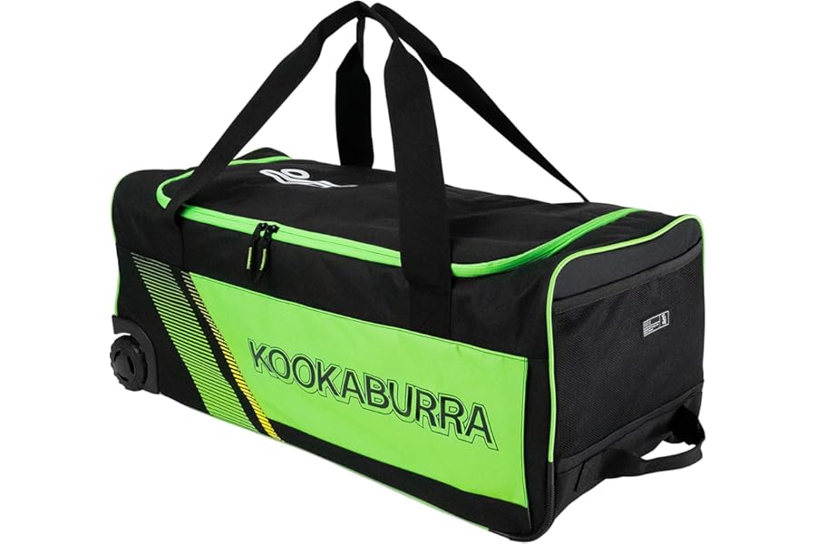 Kookaburra 9500 Wheelie Cricket Bag - Black/Neon Green, 700mm x 310mm x 280mm