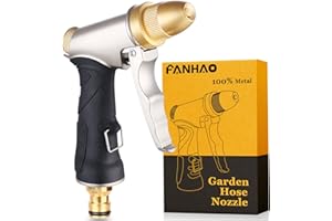 FANHAO Garden Hose Spray Gun with Adjustable Patterns, 100% Heavy Duty Metal Hose Pipe Spray Gun High Pressure Hose Nozzle for Lawn and Garden, Car & Pet Washing, Full Brass Nozzle + Non-Slip Grip