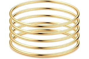 JeweBella 5 Pièces Bracelet Jonc pour Femme Fille en Acier Inoxydable Simple Style Poli Lisse Bracelet Argent/Or Empilables Bracelet pour Femme Meilleur Ami 3MM