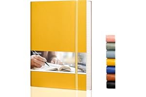 EMSHOI B5 Notebook Lined Notepad - 19 x 25 cm Large Leather Journal with Sticky Notes, 204 Numbered Pages, 100gsm Lined Paper, Softcover, Yellow