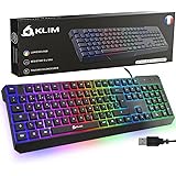 KLIM Chroma Clavier Gamer AZERTY FR + Nouveau 2022 + Silencieux USB + Clavier Filaire Rétroéclairé LED + PC Gaming PS4 PS5 Ma