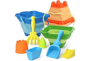 LNCOJOLM Strand Schloss Eimer Sand Spielzeug Faltbare Pails Set für Kinder, Faltbare Eimer Schloss Formen mit kleinen Plastikschaufeln Rake Spate Tool Kits, Geschenke für Kleinkind Jungen Mädchen
