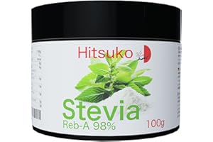 HITSUKO Polvere di Stevia Ultra-Concentrata (100g) | RebA-98 Puro al 98% | 470x Più Dolce dello Zucchero