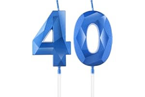 MCISKIN Candele blu reale per 40° compleanno, candela 3D numero 40 per torta, decorazioni per 40° compleanno per donne uomini, candele decorazioni blu Torta Topper per feste Suppie