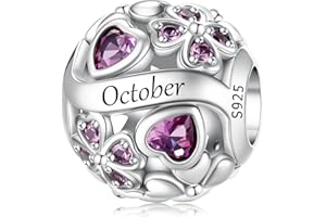 LNQOBU Colgante de plata 925 Birthstone Charms Abalorios,Dije Trébol de la Suerte Heart Pendant,Regalo de Cumpleaños, Joyas para Mujer