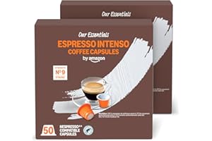by Amazon Espresso Intenso Cápsulas de café compatibles con Nespresso, Tueste oscuro, 50 unidad, Paquete de 2 - Certificado Rainforest Alliance