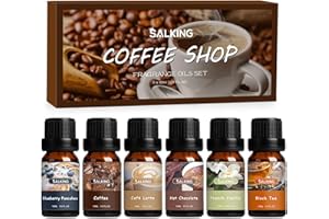 SALKING Café zestaw olejków eterycznych, zestaw prezentowy do aromaterapii, czyste olejki zapachowe do dyfuzora, lampy zapachowe, nawilżacz powietrza, 6 x 10 ml (naleśniki jagodowe, kawa, latte