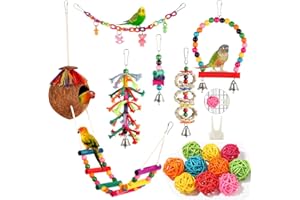 YIXUND Parakeet Toys Bird Parrot Toys Colorful Swing Chewing Hanging Toys with Bells Climbing Ladder Coconut Bird Cage Toys for Small Cockatiels,Conures,Finches,Budgie,Macaws,Love Birds