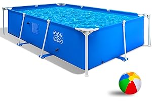 HikerSKY Above Ground Pool Rectangular 260 x 160 x 63 cm - Steel Frame Pool for Garden, Family Pool, Blue