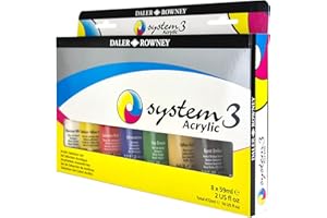 DALER ROWNEY Daler-Rowney System3 59ml Acrylic Paint Selection Set, 8 x Assorted Vibrant Colours, Multi-Surface, For Professional Artists & Students