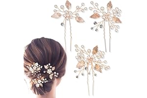 QOCO 3pcs Fashion Elegant Ladies Rhinestone Gold Wedding Hair Clips Elegant Ladies Pearl Hair Accessories Clip Wedding Bridal Headpiece Weeding Accessories