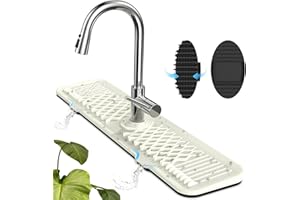 AhhaLife Protector contra salpicaduras de silicona con cepillo limpio, alfombrilla larga y gruesa para fregadero, bandeja de goteo con mango de grifo de silicona grande para cocina,Blanco