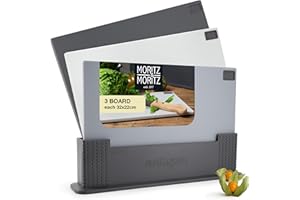 Moritz & Moritz Zestaw 3 x deska do krojenia z tworzywa sztucznego – 32 x 22 cm – w praktycznym stojaku – duża deska kuchenna – nadaje się do mycia w zmywarce i higieniczna