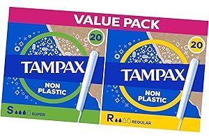 Tampax Super + Tampax Regular Tampons Bundle - 40 Count (20 of Each) Cardboard Applicator Medium & Ligth Flow Protection in One Pack