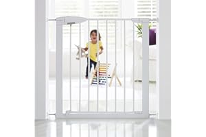 Munchkin Lindam Ethos Cancelletto con Chiusura di Sicurezza per Bambini, Barriera per Scale e Vani Porta, Fissaggio a Pressione Senza Viti, Larghezza da 73 a 79 cm, Colore: Bianco