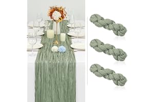 SHOWGEOUS 3 Pack Cheesecloth Table Runner Sage Green Table Runner 90 x 300cm Long Semi-Sheer Fabric Cheese Cloth Table Runners Boho or Rustic Wedding Decor for Wedding Bridal Shower Baby Shower Holiday Party