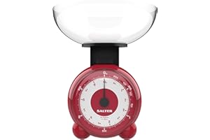 Salter 139 RDDRA Orb Balance de Cuisine Mécanique avec Bol, Pèse Alimentaire avec Affichage Aiguille Facile à Lire, Design Peu Encombrant et Compact, Capacité 3KG, Sans Pile, Rouge