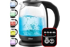 ZILAN Z ŞEKIL Zilan - Hervidor de agua con pantalla digital y LED, 1,7 l, 5 ajustes diferentes de temperatura, hervidor inalámbrico con cuerpo de vidrio de borosilicato de 360 grados, 2200 W
