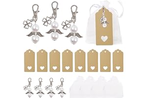 KiKiHong 30 Stück Schutzengel Anhänger Schutzengel Schlüsselanhänger Mit Glücklichem Vierblättrigem Kleeblatt Organzabeutel für Hochzeit Gastgeschenke Geschenk Taufe Gastgeschenke Geburtstag