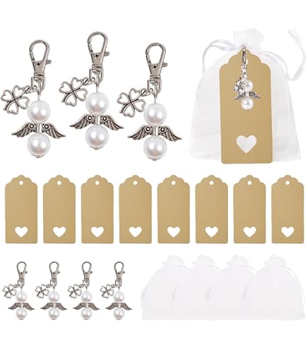 Kit 24 Porte-clés Ange Gardien De Noël Suaywo - Avec Sacs Organza Et étiquettes, Cadeau Baptême Ou Mariage