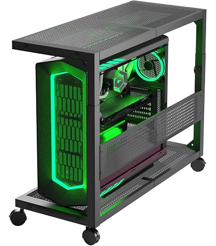 JANE EYRE Adjustable Computer Tower Stand With Charging Station - Mobile CPU Holder With Wheels