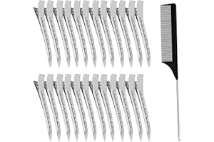 CIOMILIARO 24 Pcs Pinces à Cheveux Métal,Pinces à Bec de Canard Clips, with Peigne à Queue,pour Femmes Filles Coiffure et Maquillage(Argent)